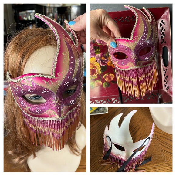BEADED Mardi Gras MASQUERADE VENETIAN MASK - Picture 2 of 6